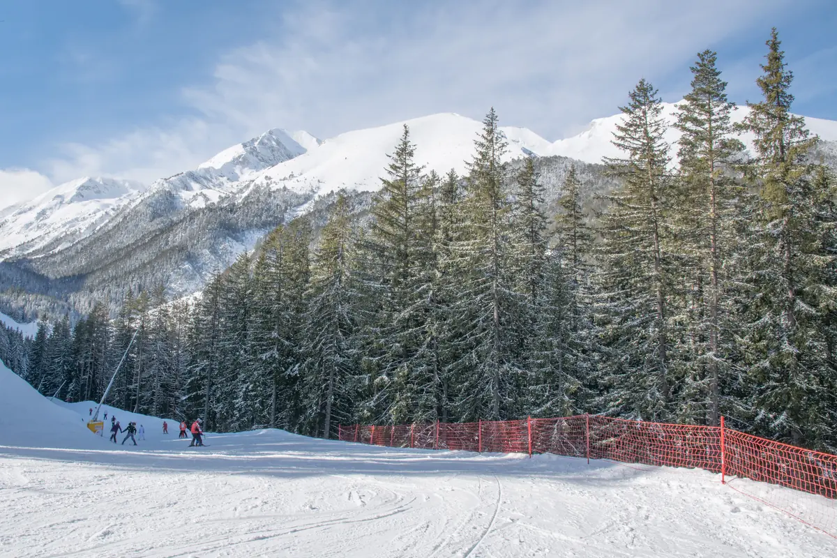Ski slope at Bansko, with the Pirin massif behind it